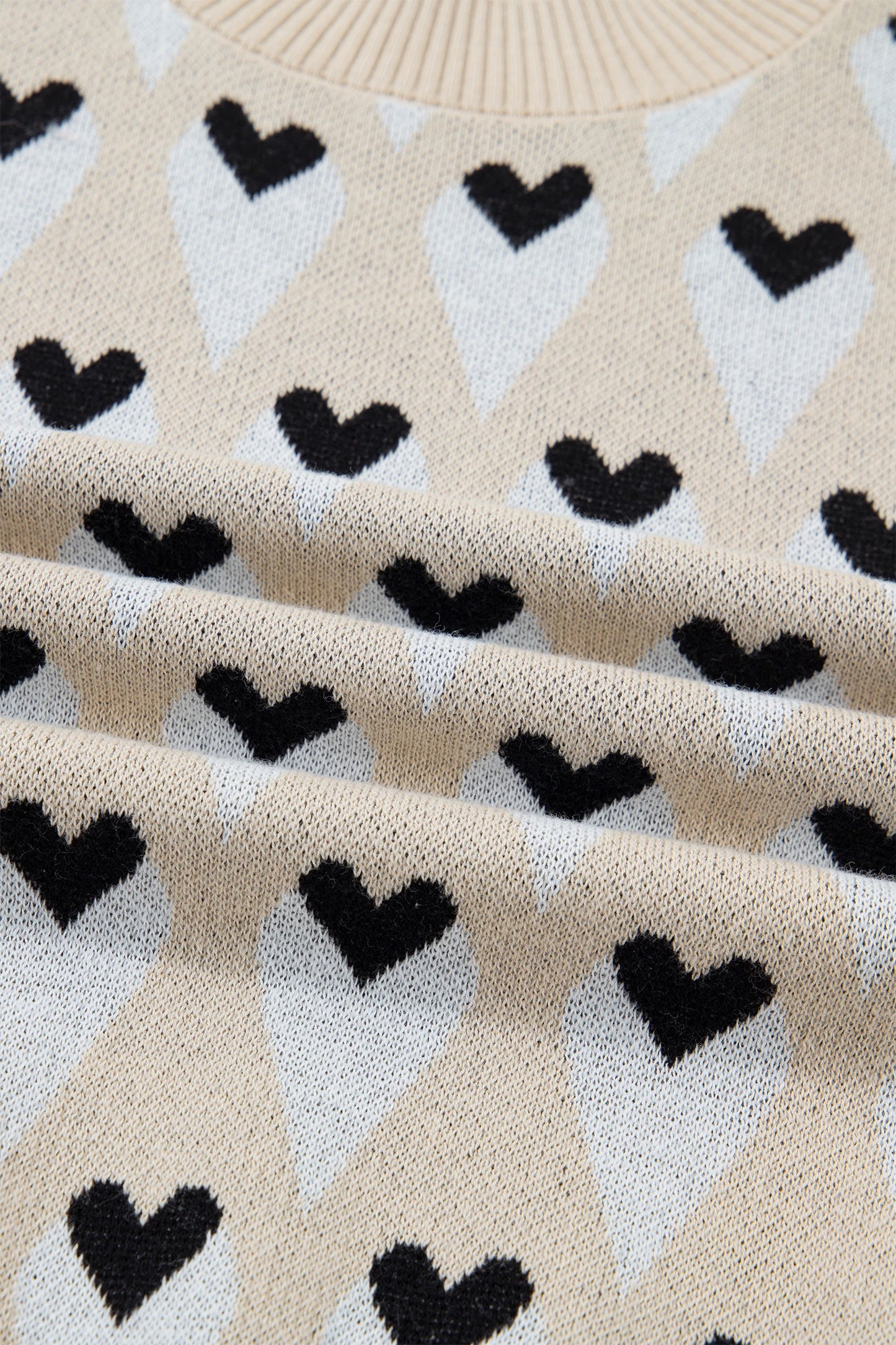 PREORDER: Parchment Geometric Heart Print Ribbed Trim Loose Sweater (Ships 21-28 Business Days)