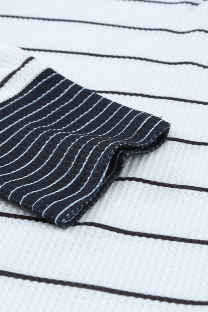 PREORDER: Striped Color Block Buttoned Waffle Knit Shirt (Ships 3-4 Weeks)