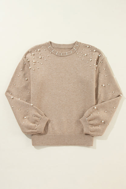 PREORDER: Pearled Drop Shoulder Round Neck Sweater (Ships 21-28 Business Days)