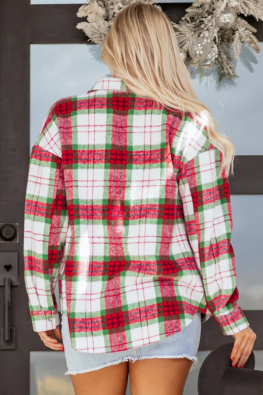 PREORDER: Red Christmas Plaid Casual Flannel Shacket (Ships 21-28 Business Days)