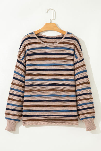 PREORDER: Striped Knitted Drop Shoulder Round Neck Sweater (Ships 21-28 Business Days)