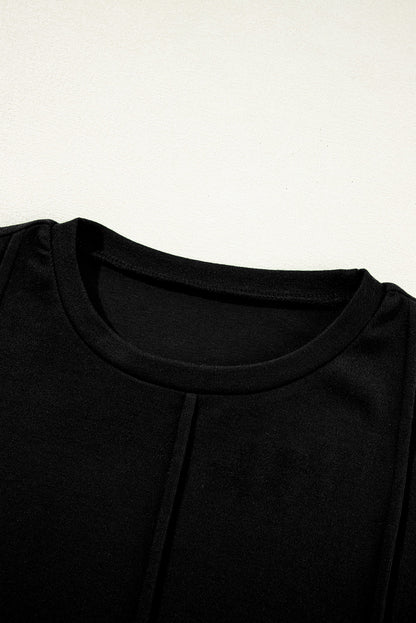PREORDER: Black Solid Exposed Seam Crew Neck Long Sleeve Top (Ships 3-4 Weeks)