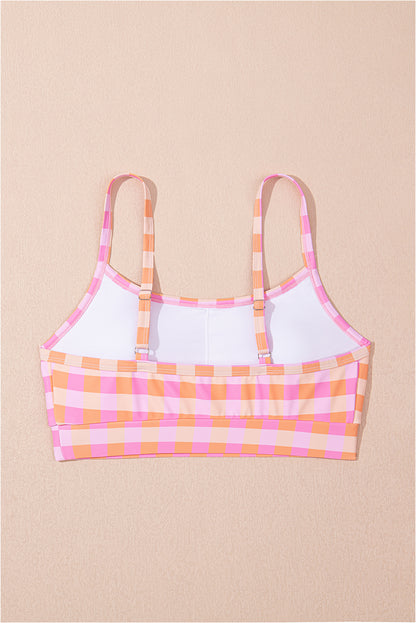 PREORDER: Pink 3pcs Gingham High Waist Bikini & Sarong (Ships 2-5 weeks)