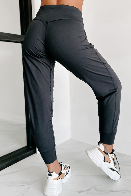 PREORDER: Black Exposed Seam High Waist Pocketed Joggers (Ships 3-4 Weeks)