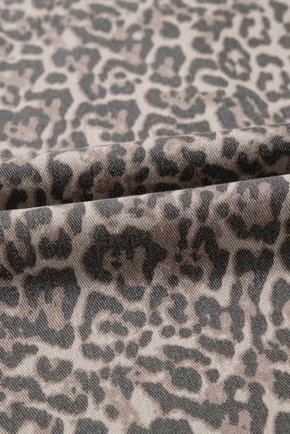 PREORDER: Brown Leopard Frayed Edge Wide Leg High Waist Jeans (Ships in 3-4 weeks)