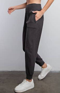 Rib Brushed Full Length Jogger Pant in Dark Grey