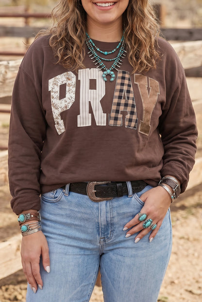 PREORDER: Embroidered Patch Pray Sweatshirt (Ships 28-35 Business Days)