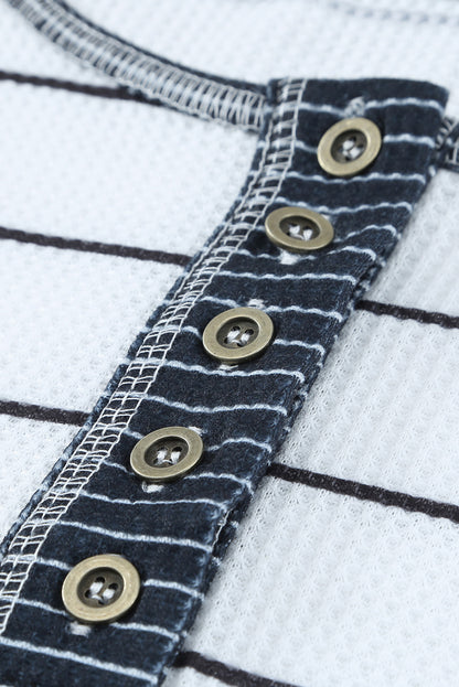 PREORDER: Striped Color Block Buttoned Waffle Knit Shirt (Ships 3-4 Weeks)