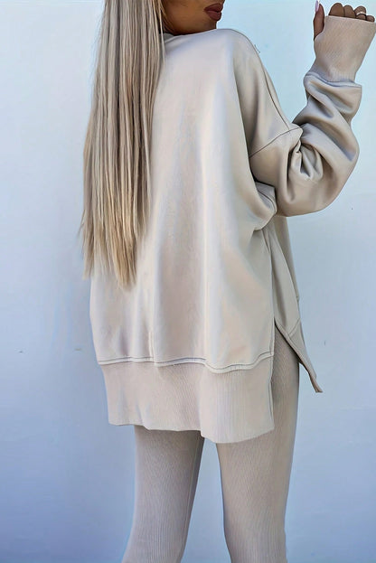 PREORDER: Oversize Slit Sweatshirt Ribbed Leggings 2pcs Set (Ships 3-4 Weeks)
