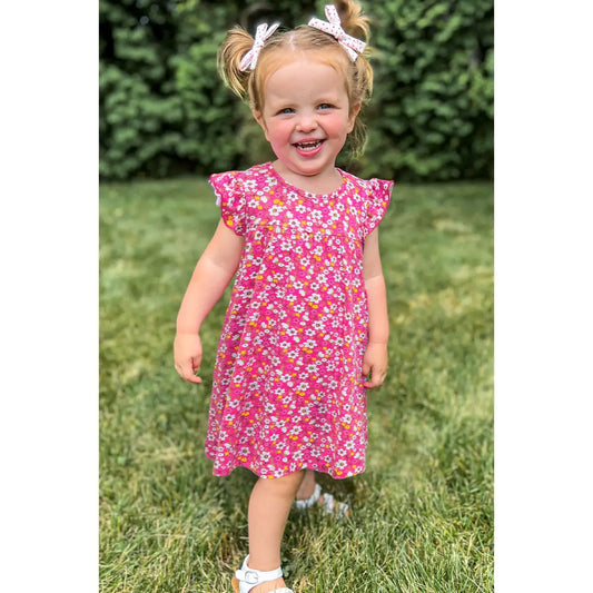 Toddlers Summer Floral Dress W/Ruffle Sleeve