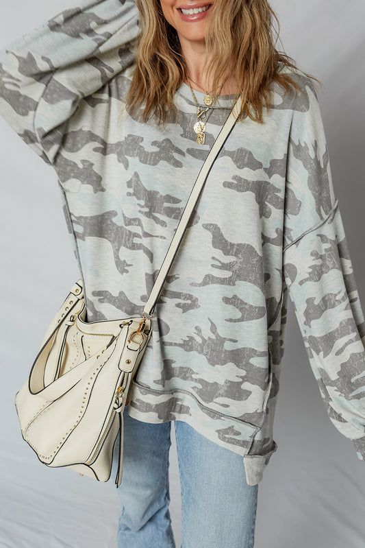 PREORDER: Camo Print Exposed Seam Sweatshirt (Ships 3-4 Weeks)