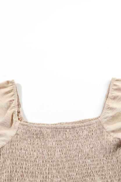 PREORDER: Apricot Short Bubble Sleeve Smocked Wide Leg Jumpsuit (Ships 21-28 Business Days)