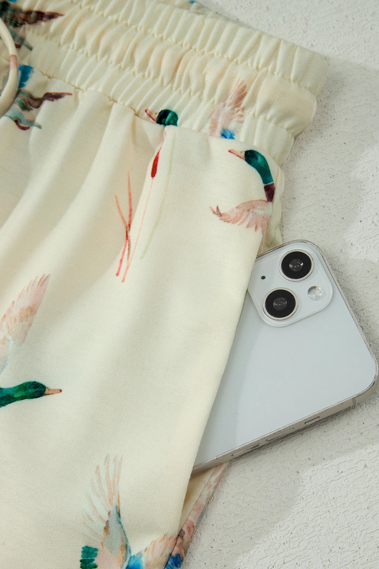PREORDER: Beige Mallard Duck Print Oversized Tee Drawstring Short Set (Ships 21-28 Business Days)