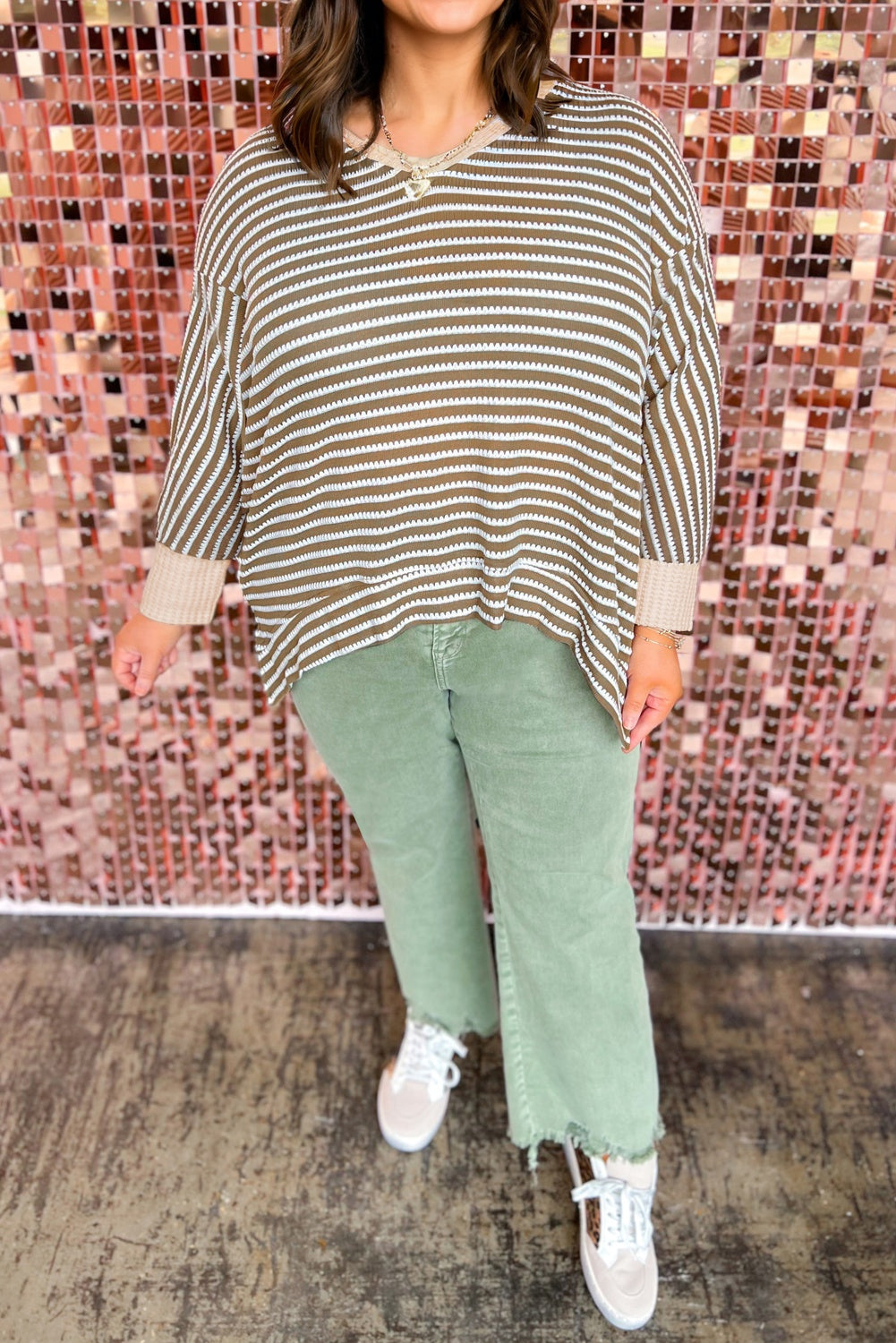 PREORDER: Stripe Textured Dolman Sleeve High Low Plus Size Top (Ships 21-28 Business Days)