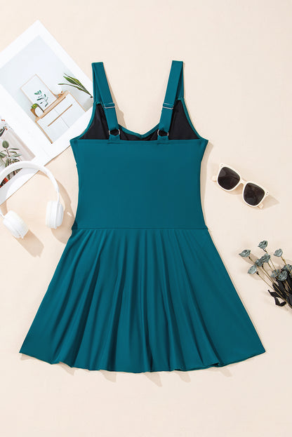 PREORDER: Sea Green Adjustable Straps Cutout Ruched Knot Slit One Piece Swim Dress (Ships 2-5 weeks)