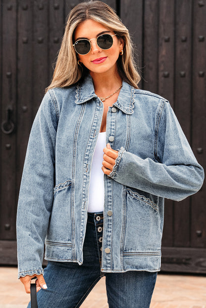 PREORDER: Scallop Trim Denim Jacket (Ships 3-4 Weeks)