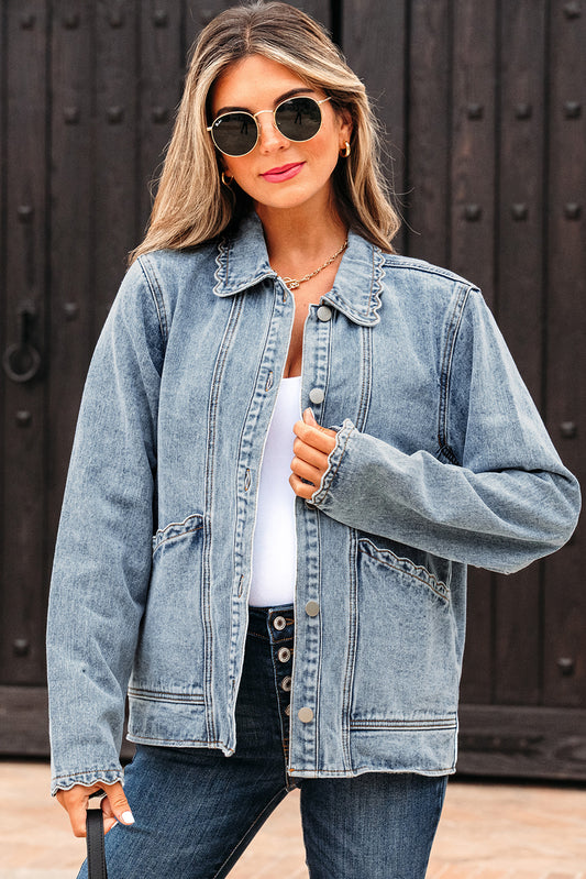 PREORDER: Scallop Trim Denim Jacket (Ships 3-4 Weeks)