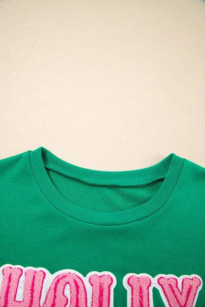 PREORDER: Sea Green HOLLY JOLLY Towel Embroidered Christmas Holiday Sweatshirt (Ships 21-28 Business Days)