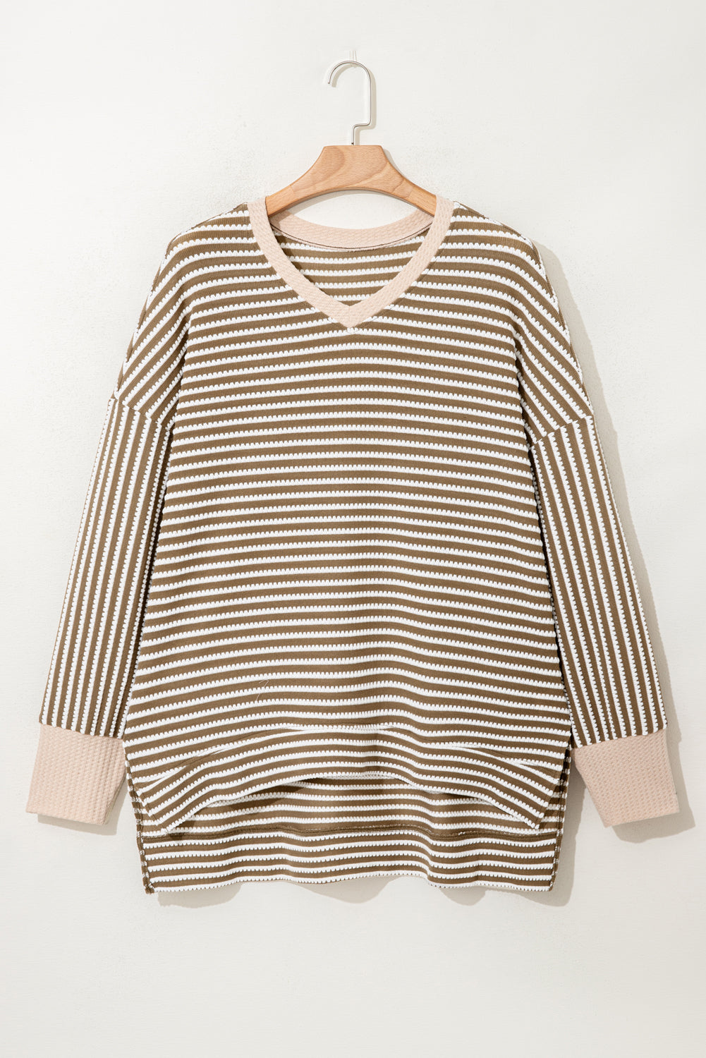 PREORDER: Stripe Textured Dolman Sleeve High Low Plus Size Top (Ships 21-28 Business Days)