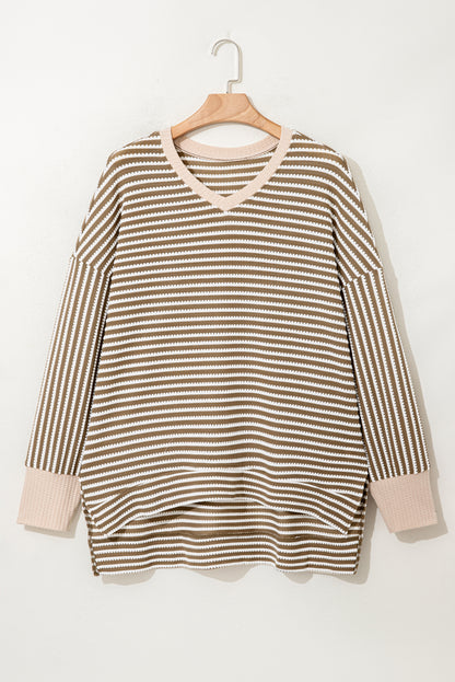 PREORDER: Stripe Textured Dolman Sleeve High Low Plus Size Top (Ships 21-28 Business Days)