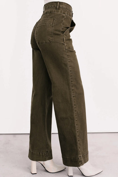 PREORDER: Jungle Green Double Waistband Loose Straight Jeans (Ships in 21-28 Business Days)