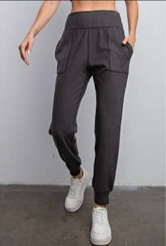 Rib Brushed Full Length Jogger Pant in Dark Grey