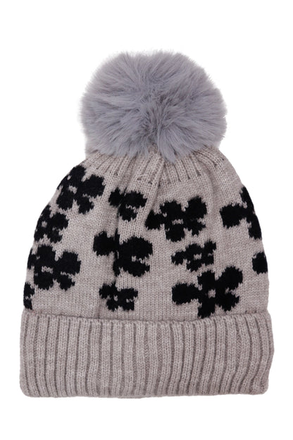Daisy Floral Cable Knitted Fleece Lined Beanie