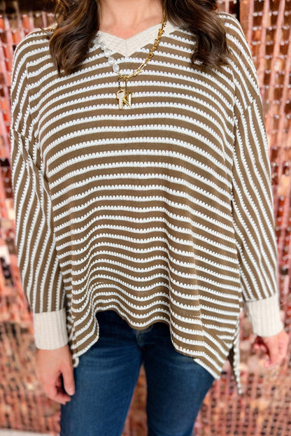 PREORDER: Stripe Textured Dolman Sleeve High Low Plus Size Top (Ships 21-28 Business Days)