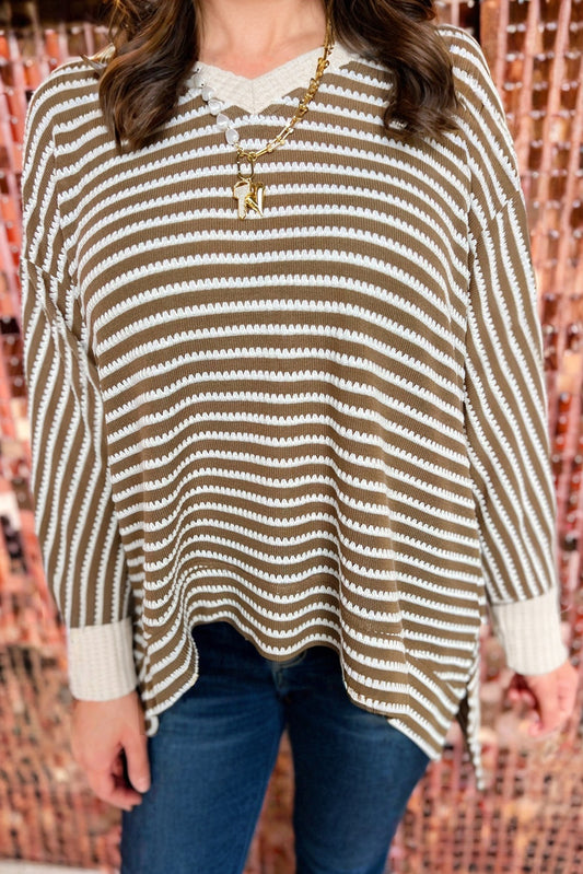 PREORDER: Stripe Textured Dolman Sleeve High Low Plus Size Top (Ships 21-28 Business Days)