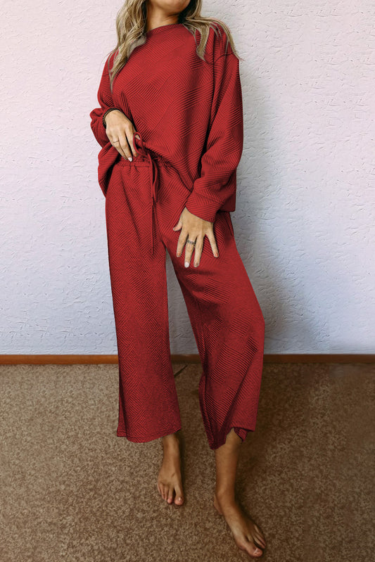 PREORDER: Red Dahlia Ultra Loose Textured 2pcs Slouchy Outfit (Ships 21-28 Business Days)