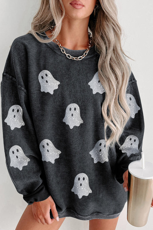 PREORDER: Halloween Ghost Corded Loose Sweatshirt(Ships 21-28 Business Days)